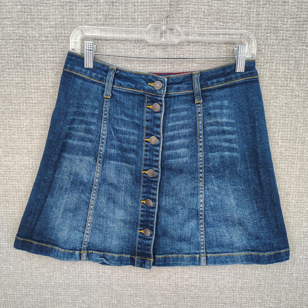 Cello Jeans Denim Button Front Skirt Womens Size M Stretch Blue Boho Country